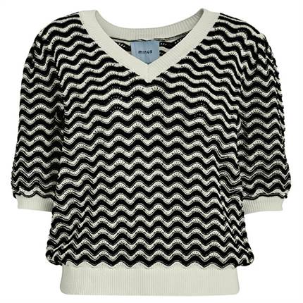 Minus Maika 2/4 sleeve knit t-shirt - Black striped